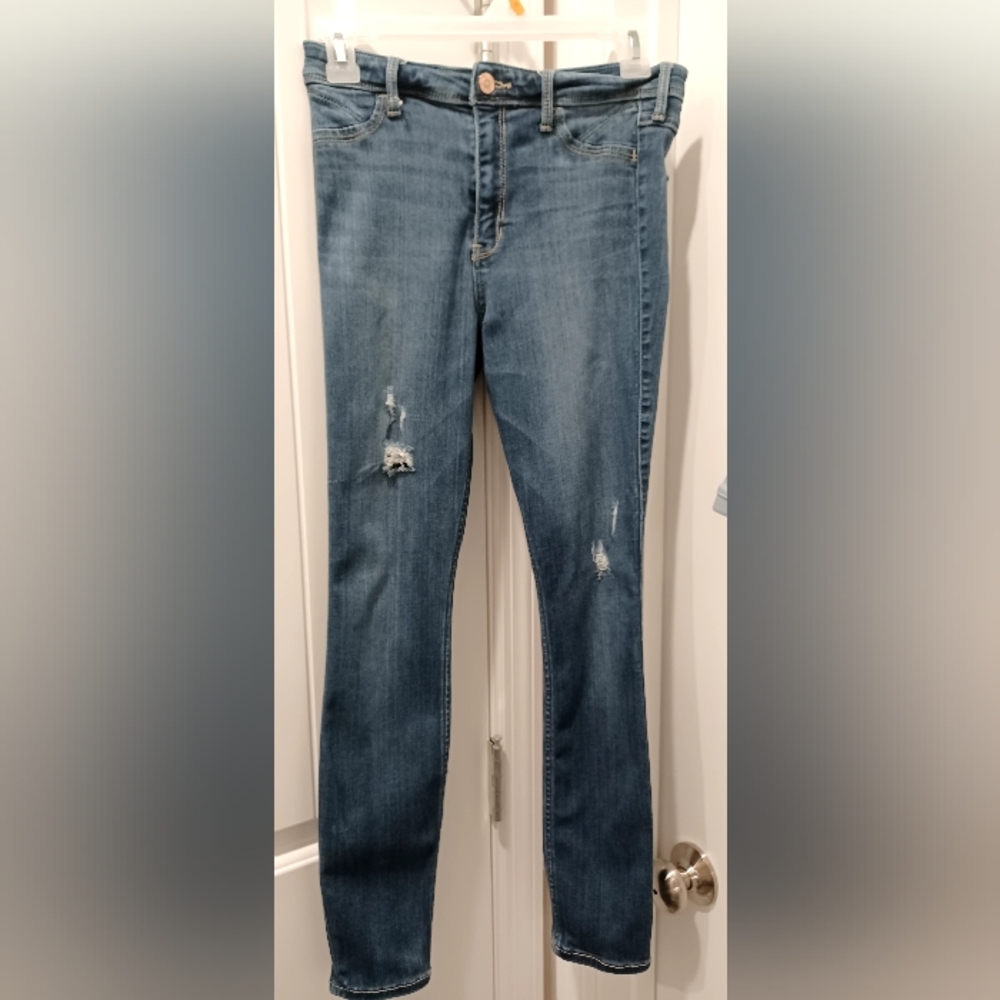 Hollister Jean Legging High Rise Distress Stretch Denim Crop Jeans Sz 7R #BA01